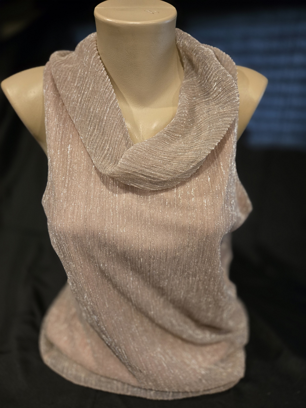 Adiva Shimmery Light Pink Cowl Neck Sleeveless Blouse